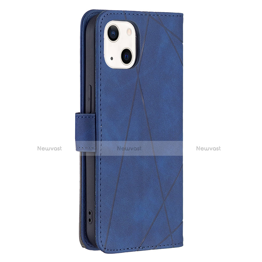 Leather Case Stands Fashionable Pattern Flip Cover L06 Holder for Apple iPhone 13 Mini Blue