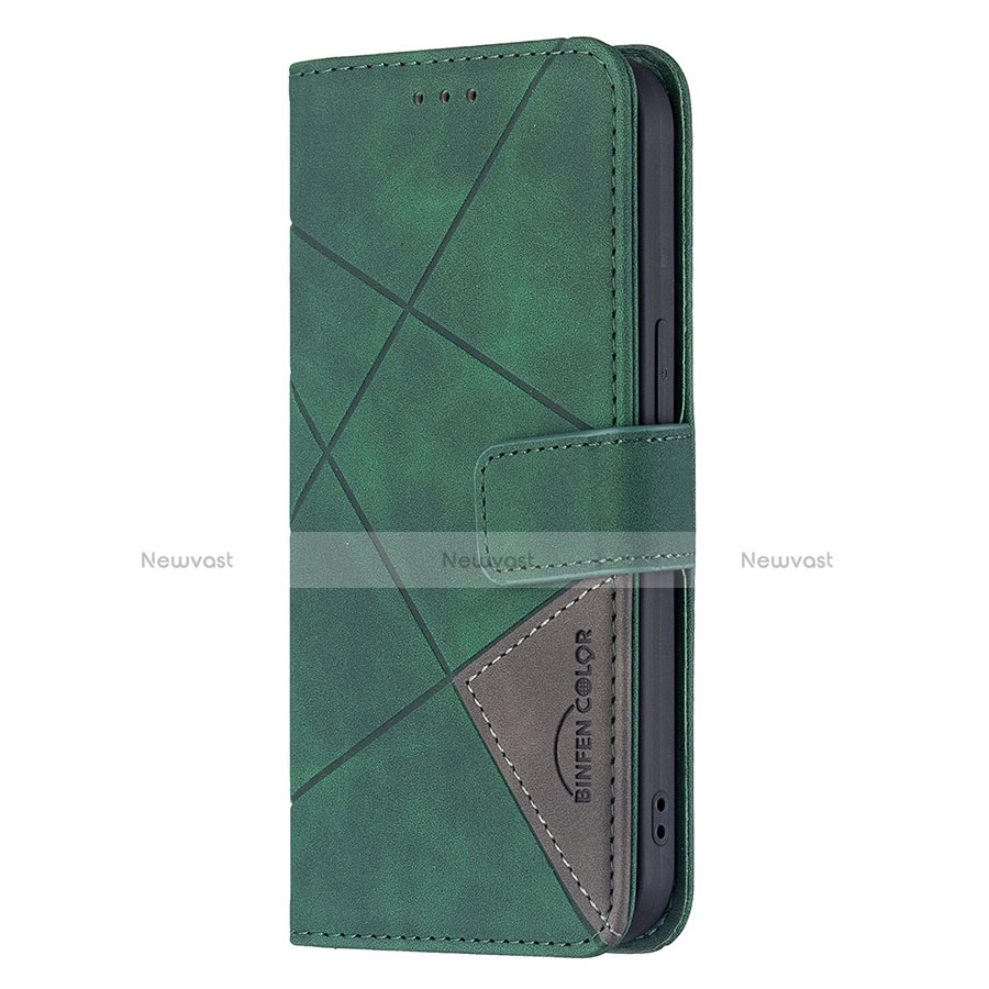 Leather Case Stands Fashionable Pattern Flip Cover L06 Holder for Apple iPhone 14 Green