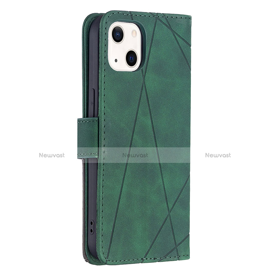 Leather Case Stands Fashionable Pattern Flip Cover L06 Holder for Apple iPhone 14 Green