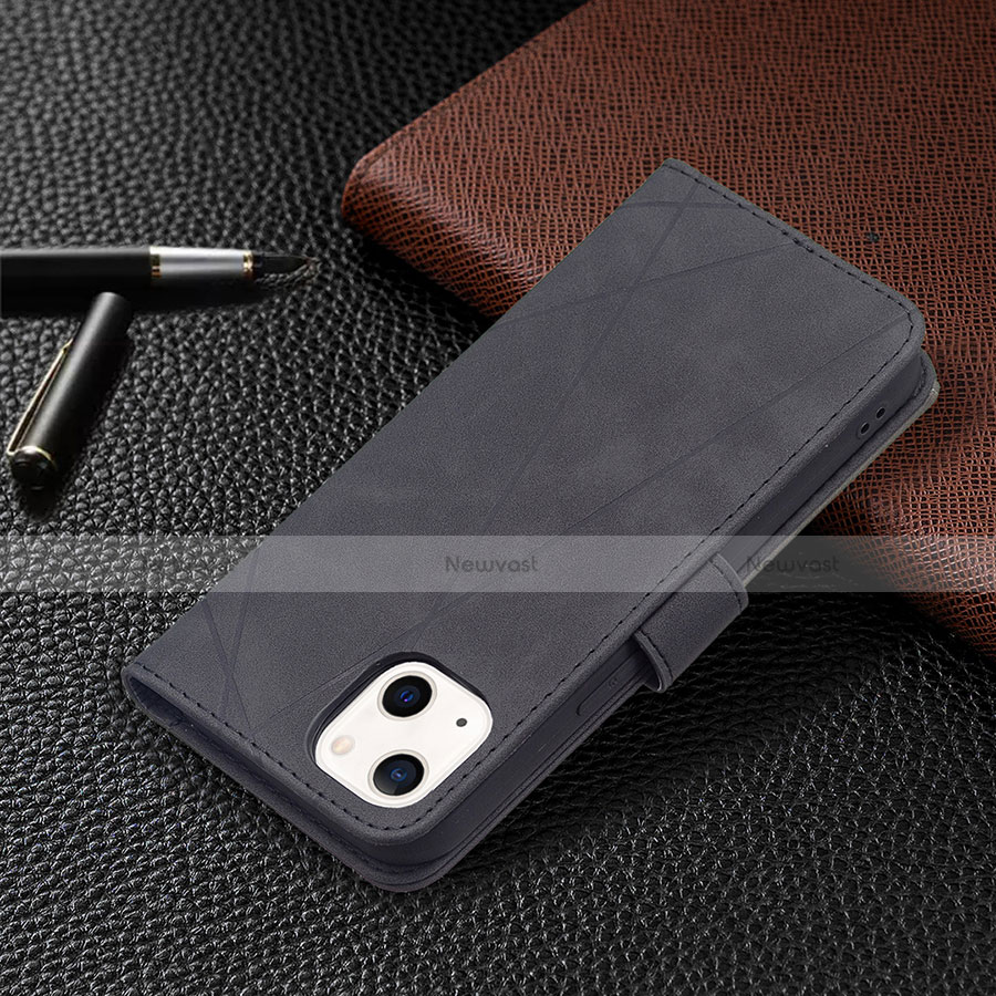 Leather Case Stands Fashionable Pattern Flip Cover L06 Holder for Apple iPhone 14 Plus Black