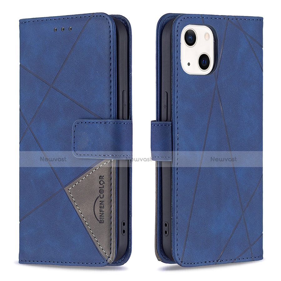 Leather Case Stands Fashionable Pattern Flip Cover L06 Holder for Apple iPhone 14 Plus Blue