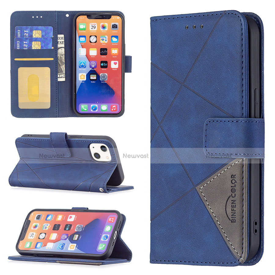 Leather Case Stands Fashionable Pattern Flip Cover L06 Holder for Apple iPhone 14 Plus Blue