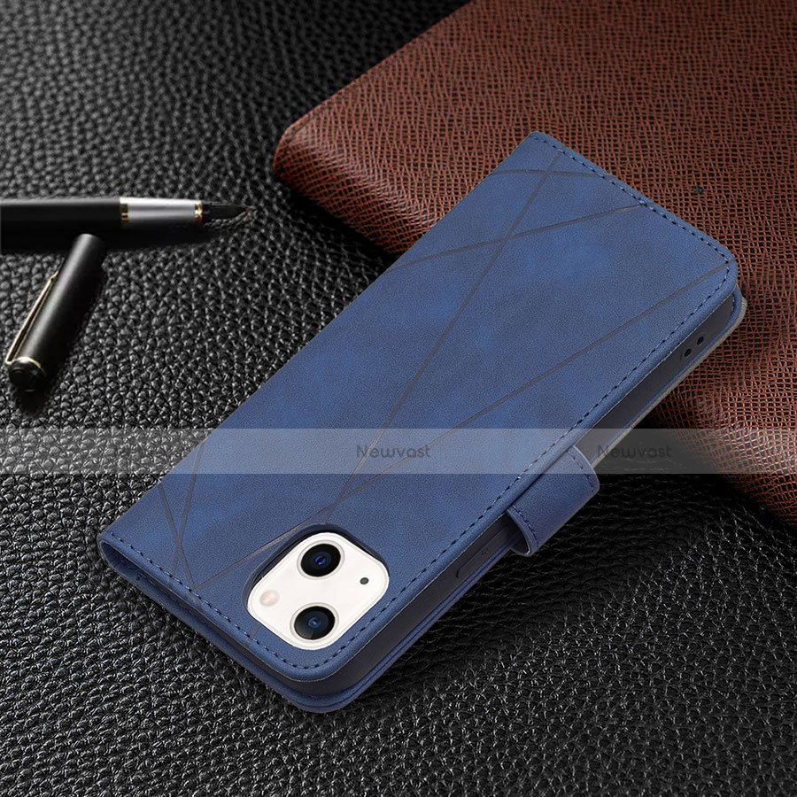 Leather Case Stands Fashionable Pattern Flip Cover L06 Holder for Apple iPhone 14 Plus Blue