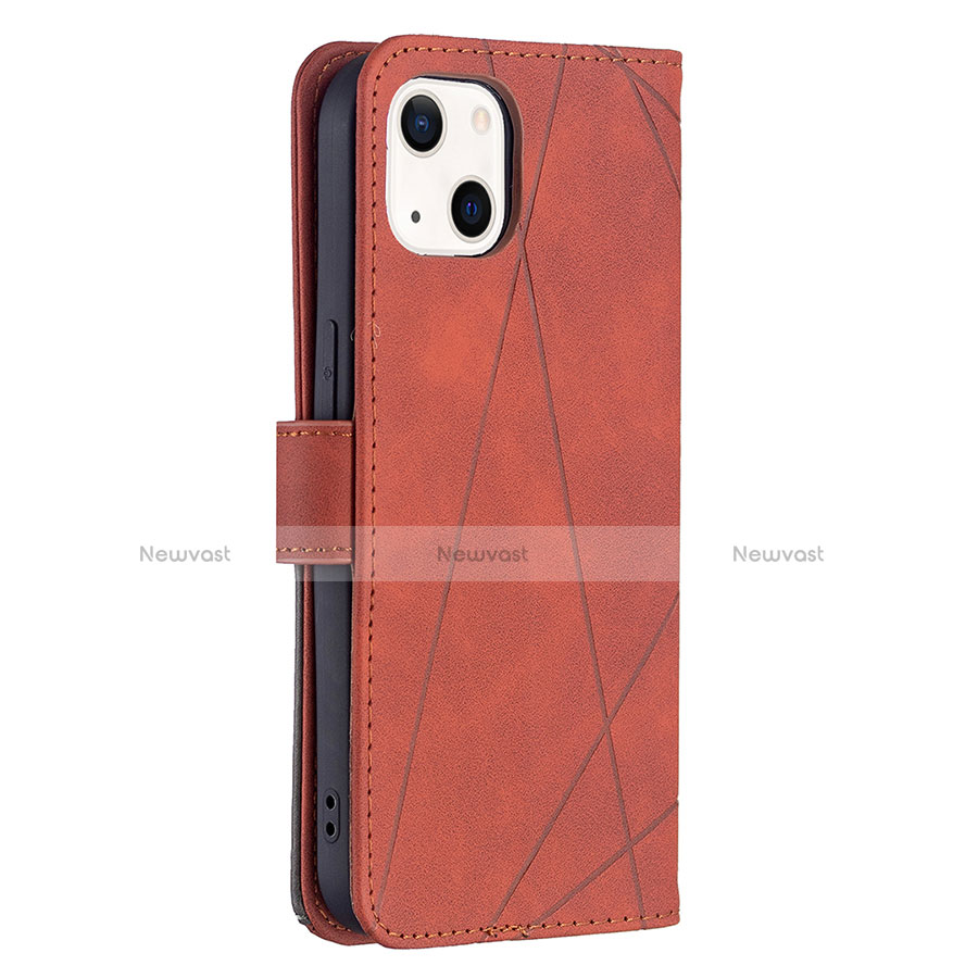 Leather Case Stands Fashionable Pattern Flip Cover L06 Holder for Apple iPhone 14 Plus Brown