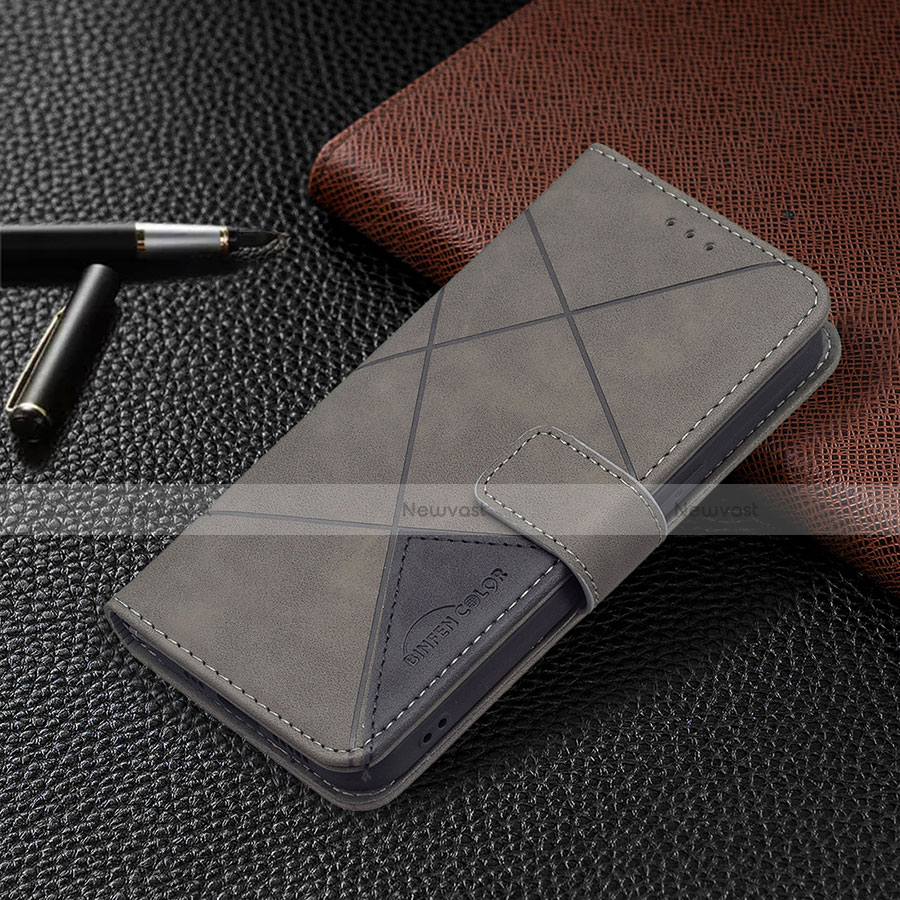 Leather Case Stands Fashionable Pattern Flip Cover L06 Holder for Apple iPhone 14 Plus Gray