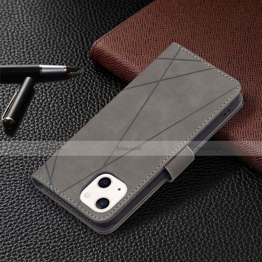 Leather Case Stands Fashionable Pattern Flip Cover L06 Holder for Apple iPhone 14 Plus Gray