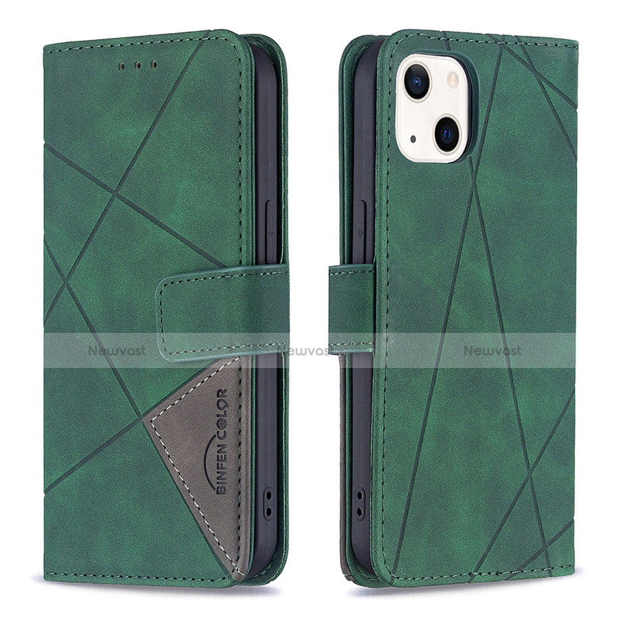 Leather Case Stands Fashionable Pattern Flip Cover L06 Holder for Apple iPhone 14 Plus Green