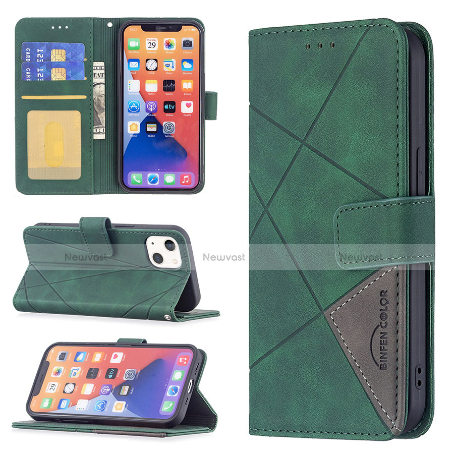 Leather Case Stands Fashionable Pattern Flip Cover L06 Holder for Apple iPhone 14 Plus Green