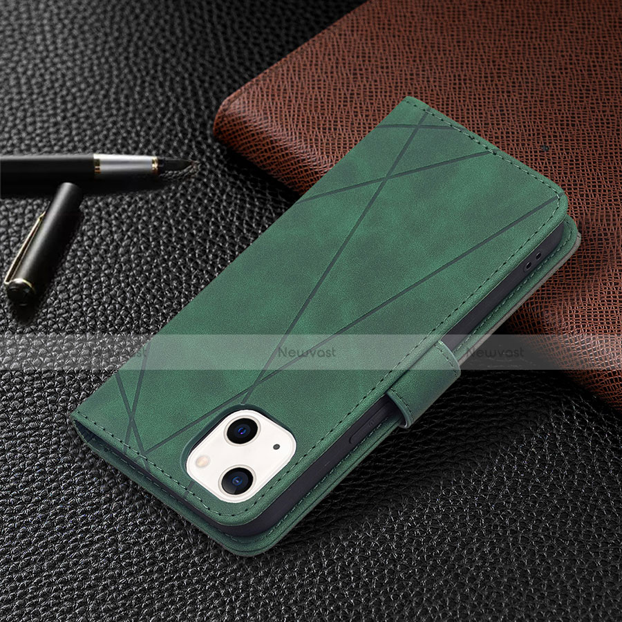 Leather Case Stands Fashionable Pattern Flip Cover L06 Holder for Apple iPhone 14 Plus Green