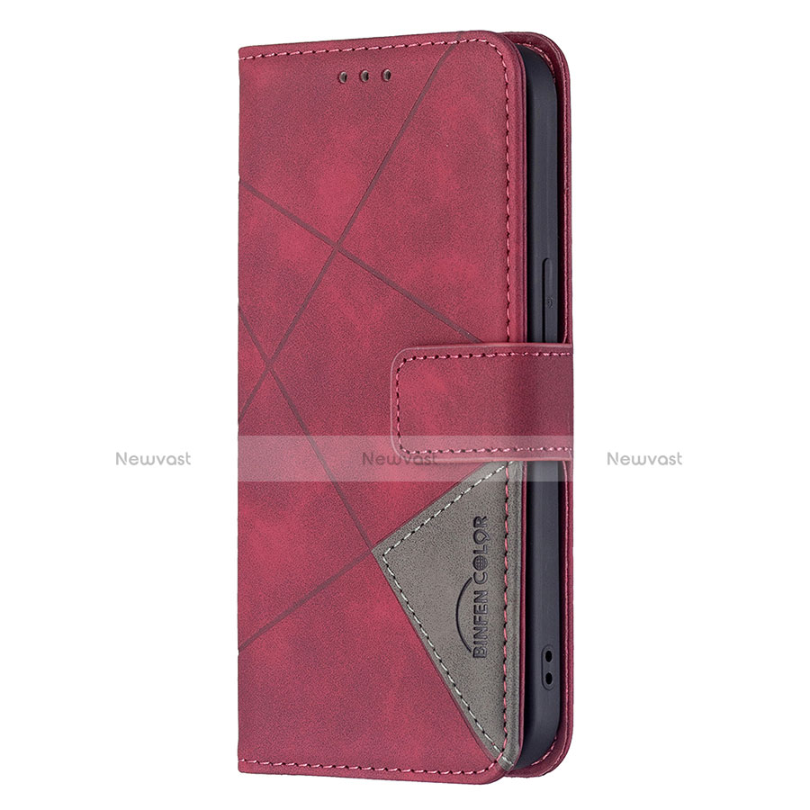 Leather Case Stands Fashionable Pattern Flip Cover L06 Holder for Apple iPhone 14 Plus Red