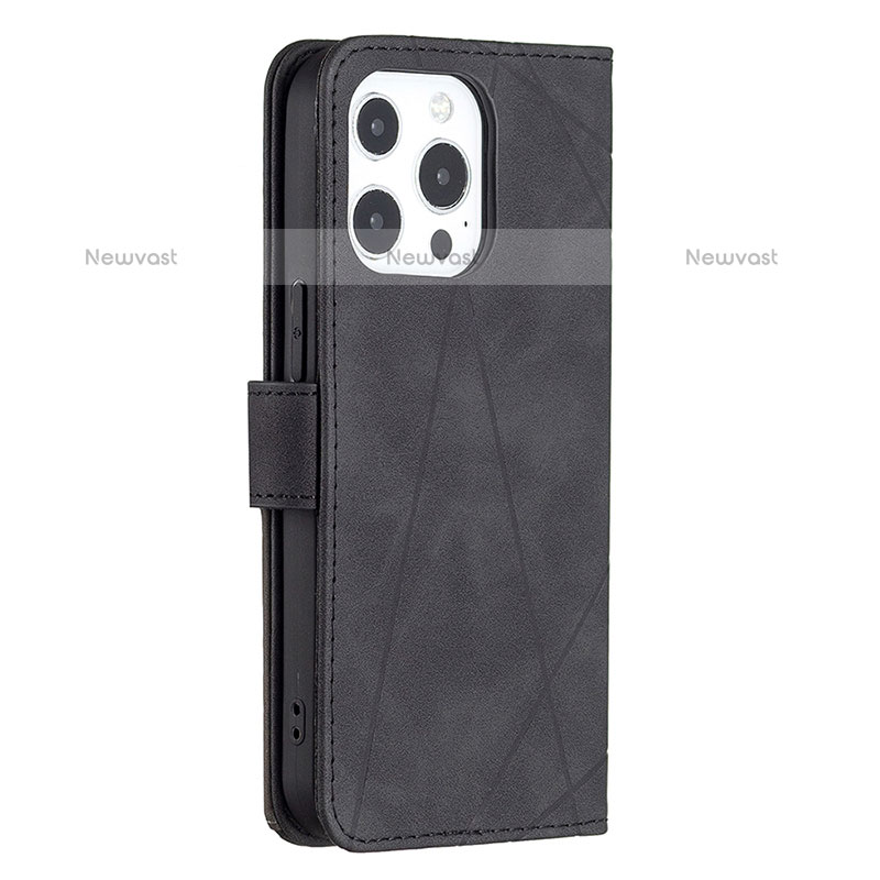 Leather Case Stands Fashionable Pattern Flip Cover L06 Holder for Apple iPhone 14 Pro Black