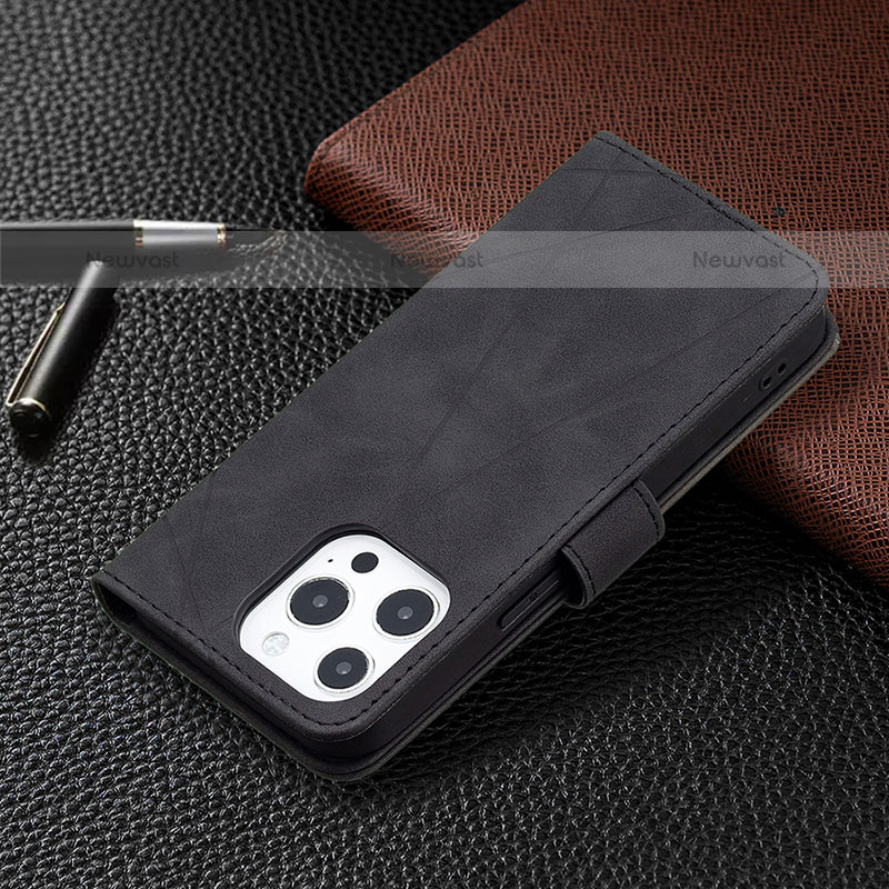 Leather Case Stands Fashionable Pattern Flip Cover L06 Holder for Apple iPhone 14 Pro Black