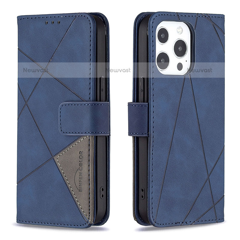 Leather Case Stands Fashionable Pattern Flip Cover L06 Holder for Apple iPhone 14 Pro Blue