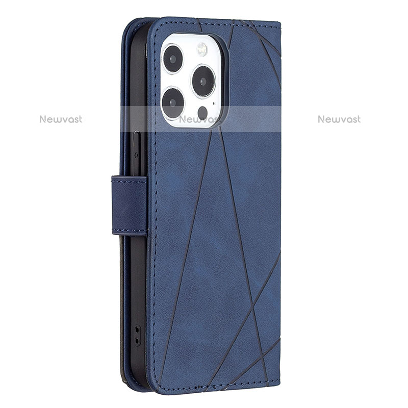 Leather Case Stands Fashionable Pattern Flip Cover L06 Holder for Apple iPhone 14 Pro Blue