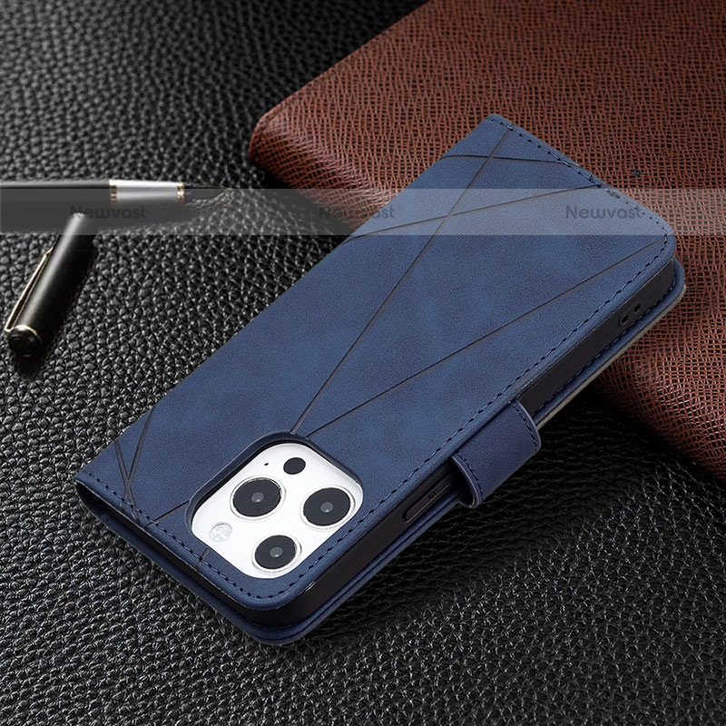 Leather Case Stands Fashionable Pattern Flip Cover L06 Holder for Apple iPhone 14 Pro Blue