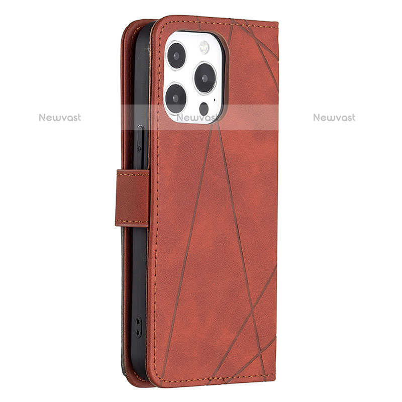 Leather Case Stands Fashionable Pattern Flip Cover L06 Holder for Apple iPhone 14 Pro Brown