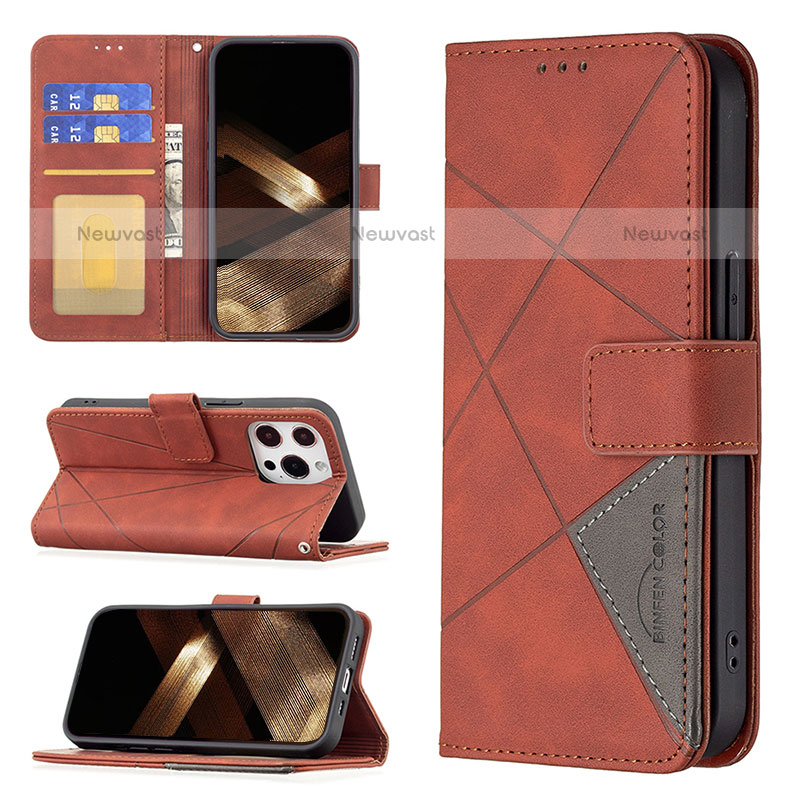 Leather Case Stands Fashionable Pattern Flip Cover L06 Holder for Apple iPhone 14 Pro Brown