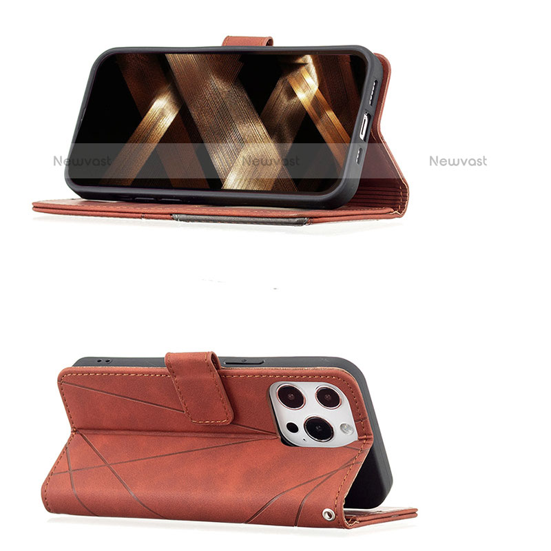 Leather Case Stands Fashionable Pattern Flip Cover L06 Holder for Apple iPhone 14 Pro Brown