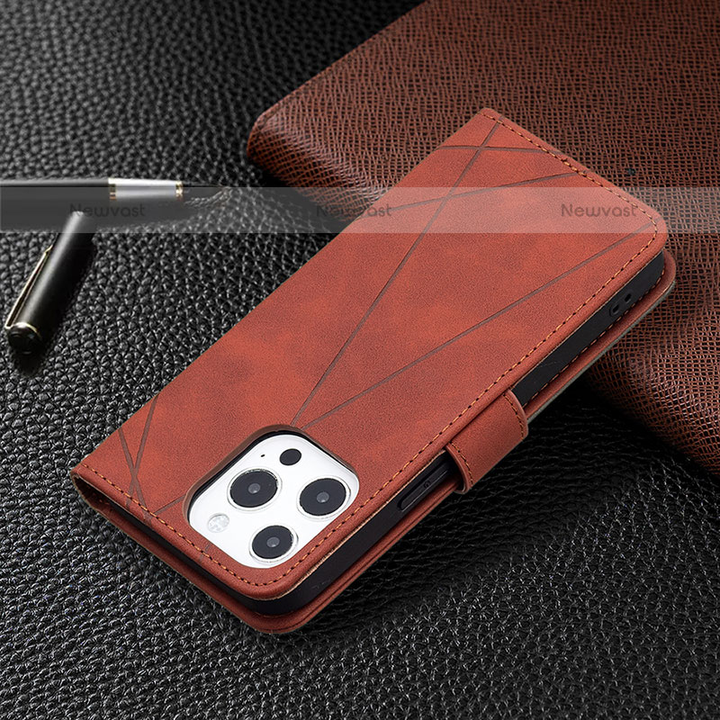 Leather Case Stands Fashionable Pattern Flip Cover L06 Holder for Apple iPhone 14 Pro Brown