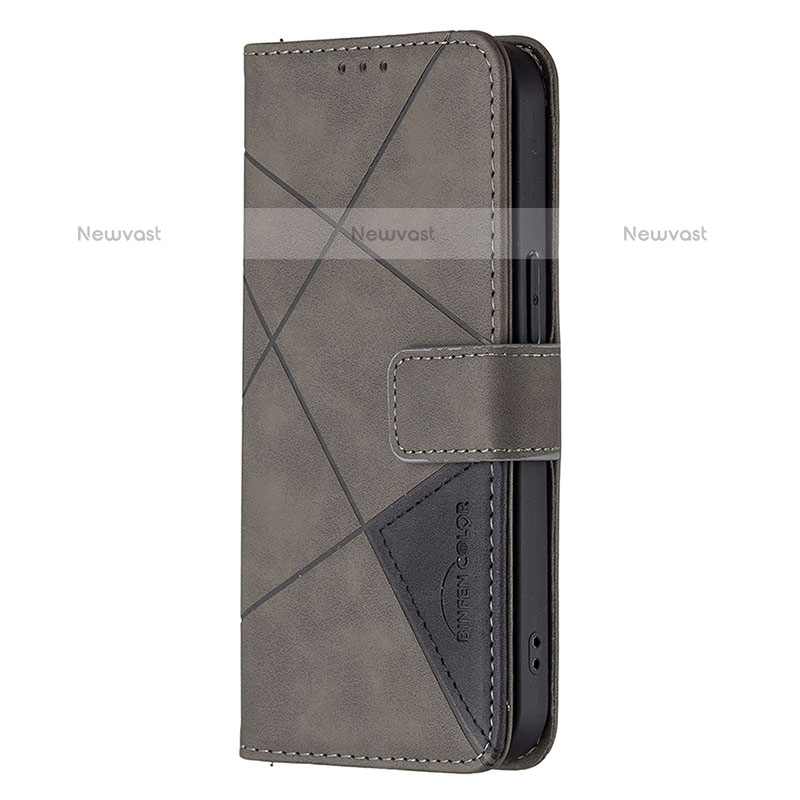 Leather Case Stands Fashionable Pattern Flip Cover L06 Holder for Apple iPhone 14 Pro Gray