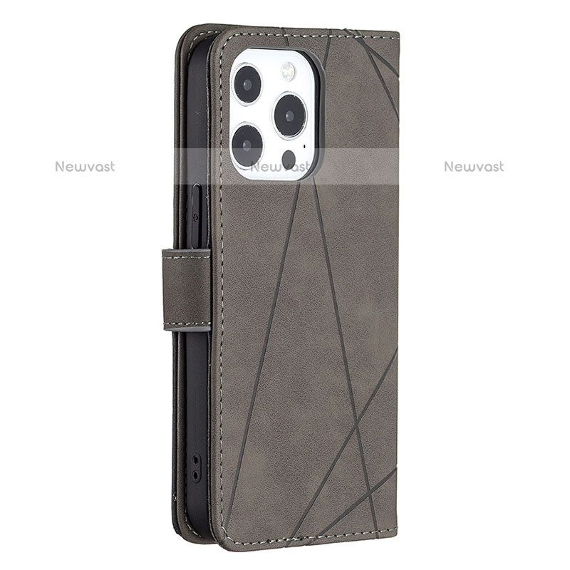 Leather Case Stands Fashionable Pattern Flip Cover L06 Holder for Apple iPhone 14 Pro Gray