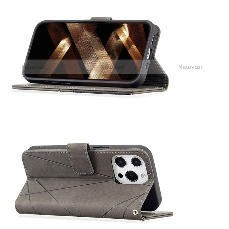 Leather Case Stands Fashionable Pattern Flip Cover L06 Holder for Apple iPhone 14 Pro Gray