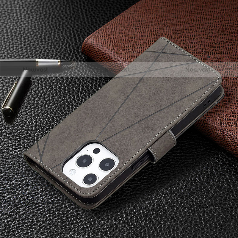 Leather Case Stands Fashionable Pattern Flip Cover L06 Holder for Apple iPhone 14 Pro Gray