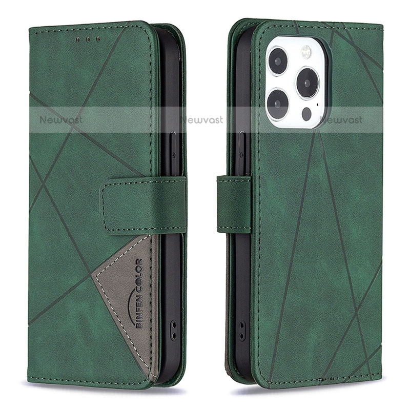 Leather Case Stands Fashionable Pattern Flip Cover L06 Holder for Apple iPhone 14 Pro Green