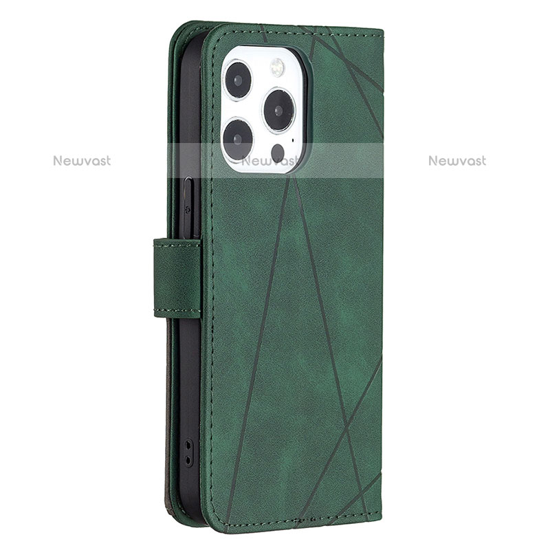 Leather Case Stands Fashionable Pattern Flip Cover L06 Holder for Apple iPhone 14 Pro Green