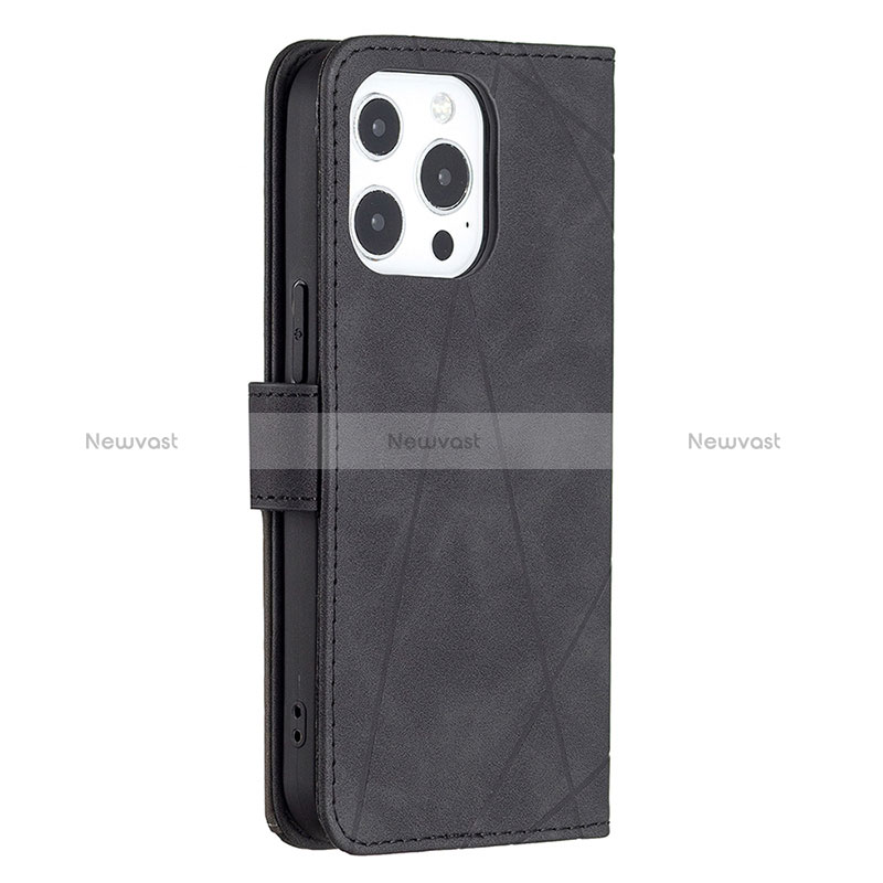 Leather Case Stands Fashionable Pattern Flip Cover L06 Holder for Apple iPhone 14 Pro Max Black