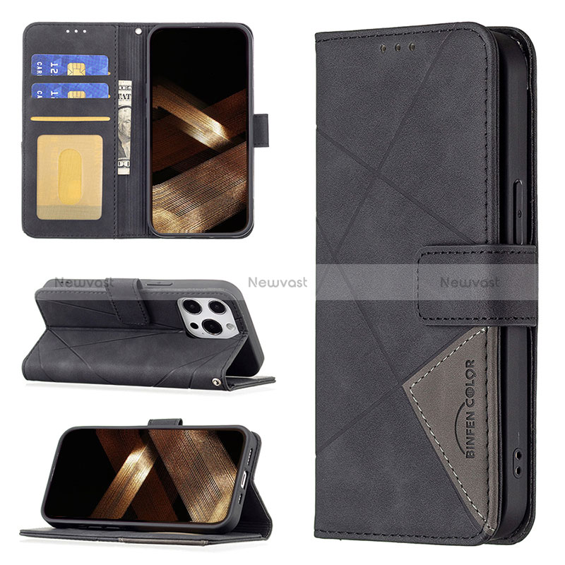 Leather Case Stands Fashionable Pattern Flip Cover L06 Holder for Apple iPhone 14 Pro Max Black