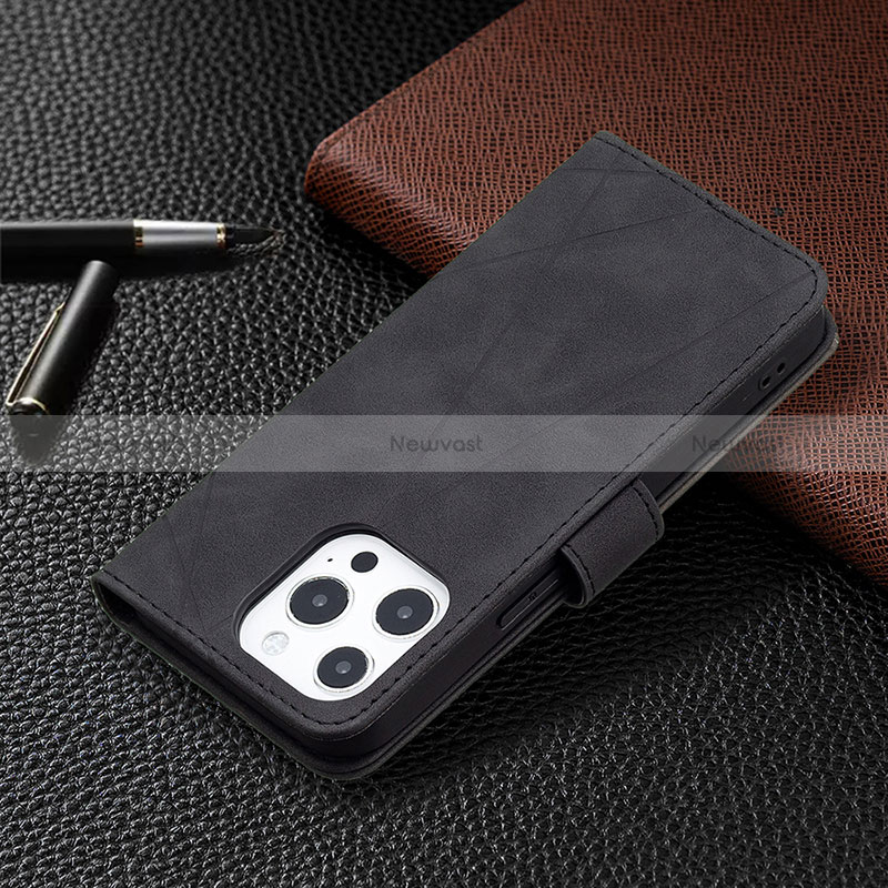 Leather Case Stands Fashionable Pattern Flip Cover L06 Holder for Apple iPhone 14 Pro Max Black