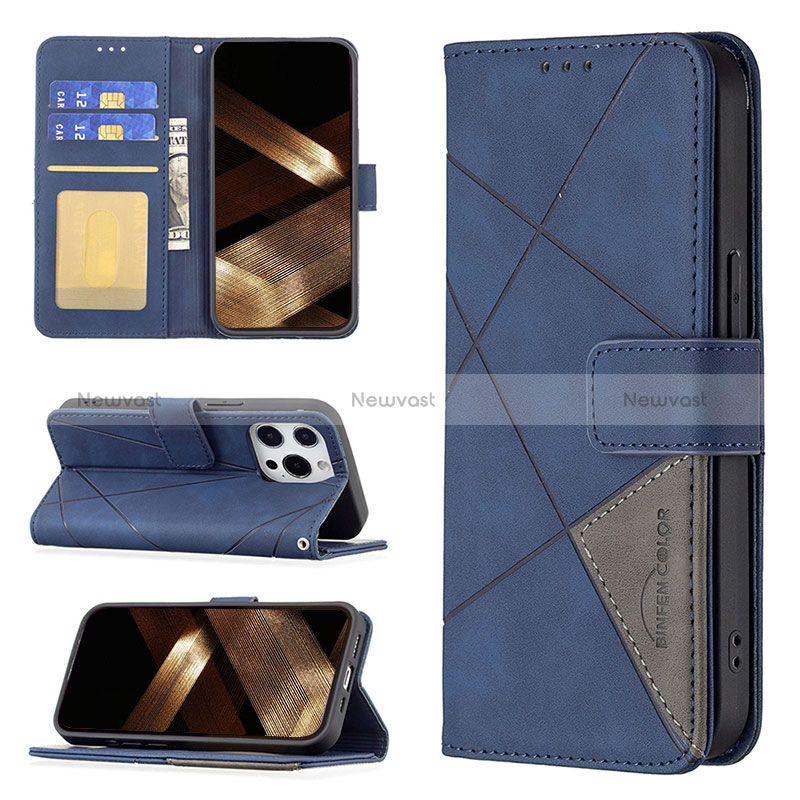 Leather Case Stands Fashionable Pattern Flip Cover L06 Holder for Apple iPhone 14 Pro Max Blue