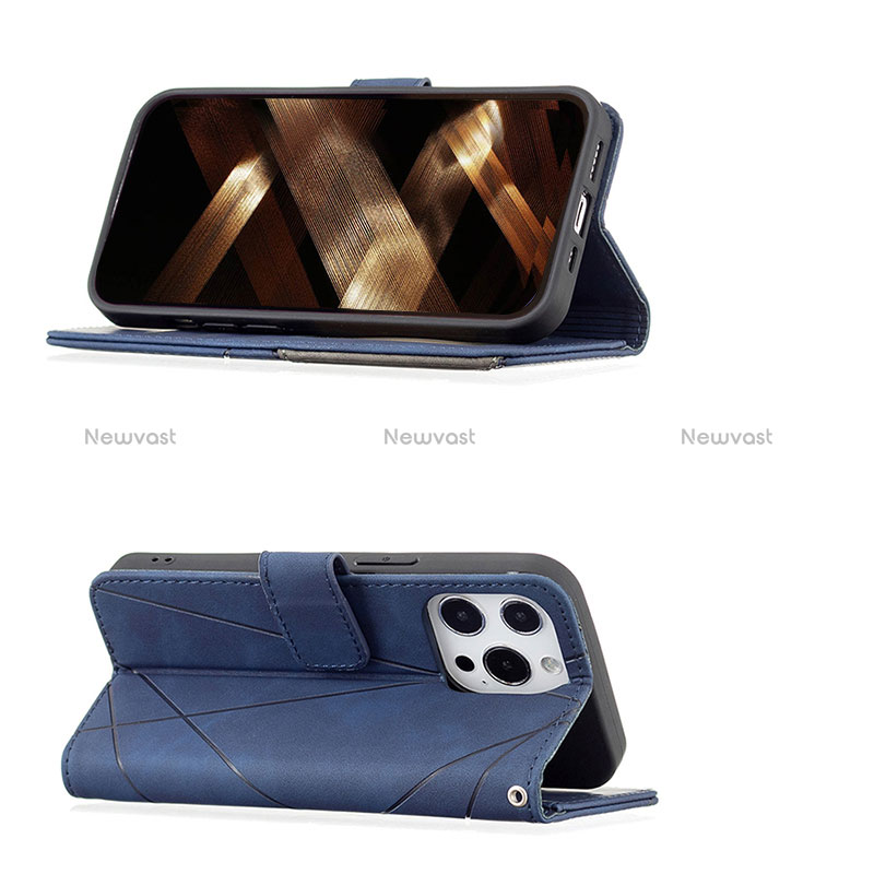 Leather Case Stands Fashionable Pattern Flip Cover L06 Holder for Apple iPhone 14 Pro Max Blue