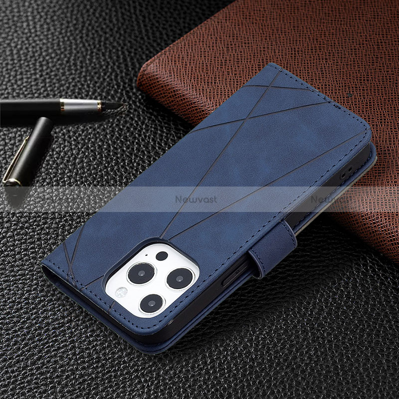 Leather Case Stands Fashionable Pattern Flip Cover L06 Holder for Apple iPhone 14 Pro Max Blue