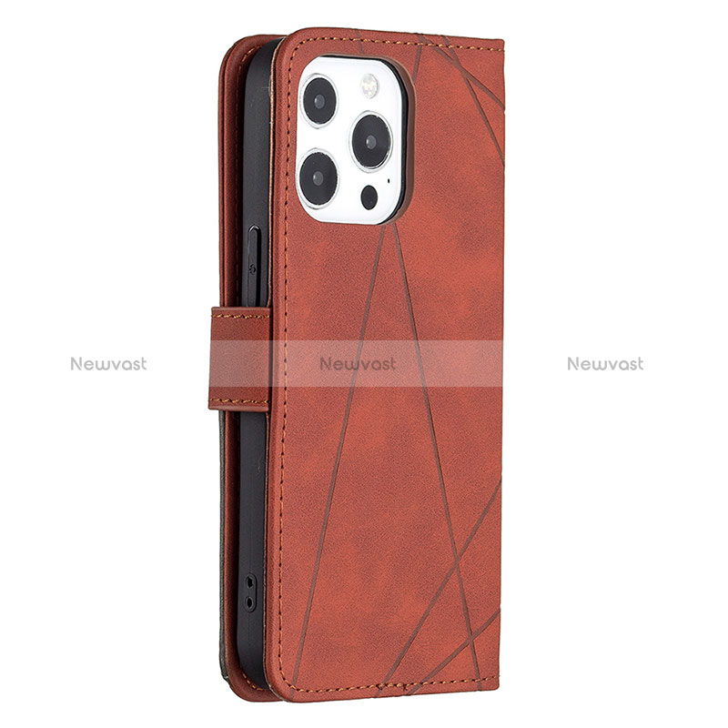 Leather Case Stands Fashionable Pattern Flip Cover L06 Holder for Apple iPhone 14 Pro Max Brown