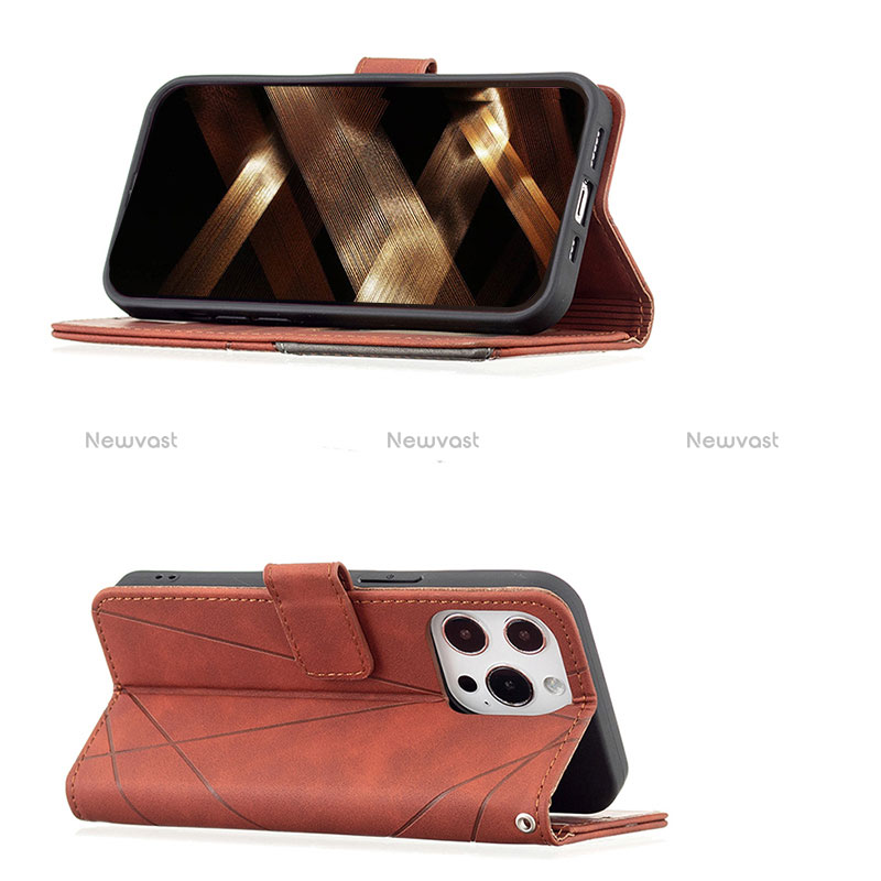 Leather Case Stands Fashionable Pattern Flip Cover L06 Holder for Apple iPhone 14 Pro Max Brown