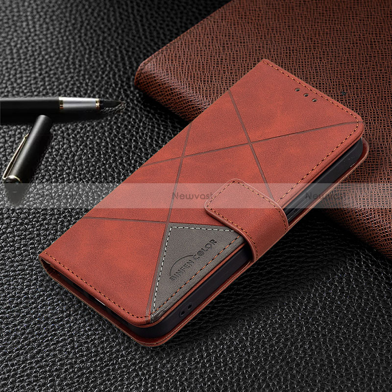 Leather Case Stands Fashionable Pattern Flip Cover L06 Holder for Apple iPhone 14 Pro Max Brown