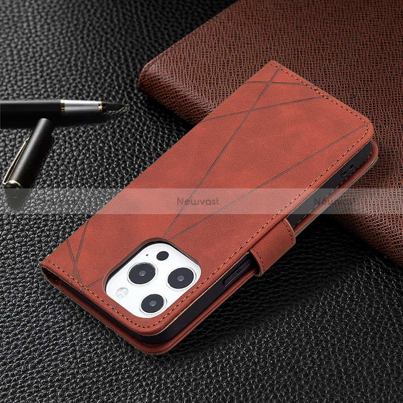 Leather Case Stands Fashionable Pattern Flip Cover L06 Holder for Apple iPhone 14 Pro Max Brown