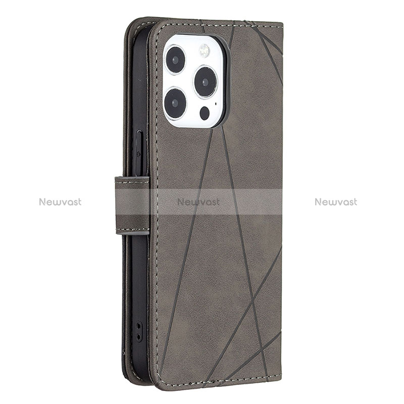 Leather Case Stands Fashionable Pattern Flip Cover L06 Holder for Apple iPhone 14 Pro Max Gray