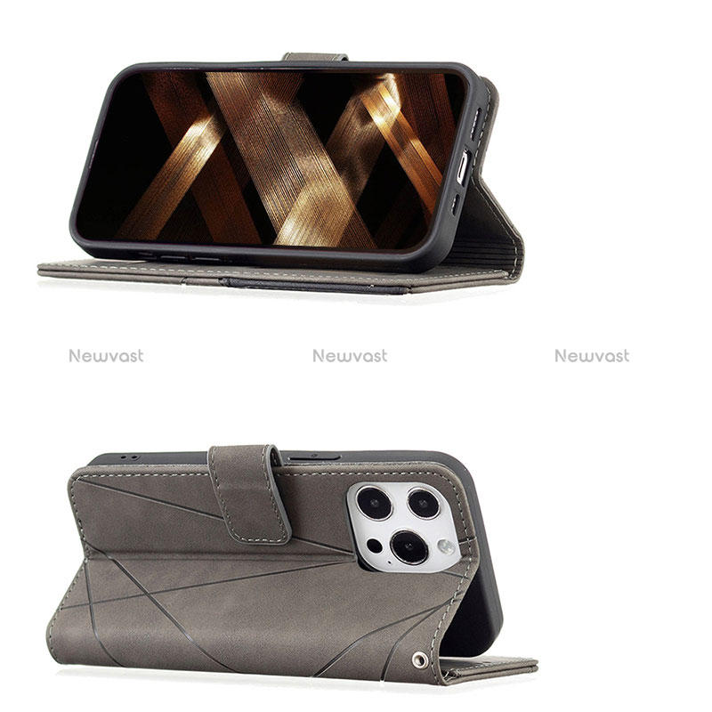 Leather Case Stands Fashionable Pattern Flip Cover L06 Holder for Apple iPhone 14 Pro Max Gray