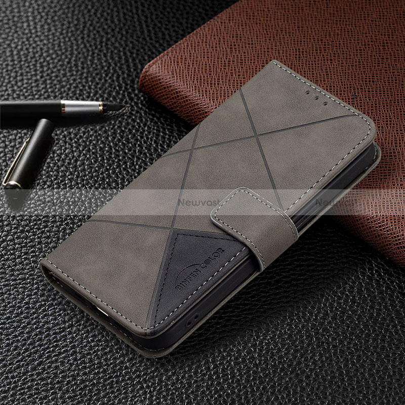 Leather Case Stands Fashionable Pattern Flip Cover L06 Holder for Apple iPhone 14 Pro Max Gray