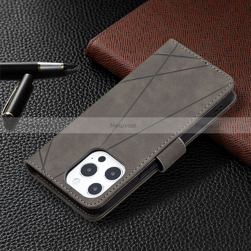 Leather Case Stands Fashionable Pattern Flip Cover L06 Holder for Apple iPhone 14 Pro Max Gray