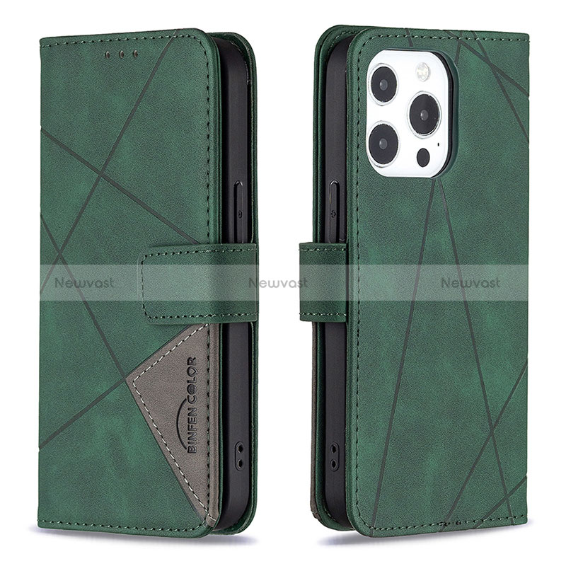 Leather Case Stands Fashionable Pattern Flip Cover L06 Holder for Apple iPhone 14 Pro Max Green