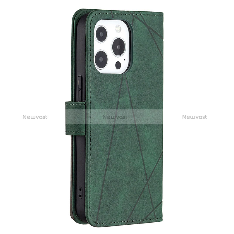 Leather Case Stands Fashionable Pattern Flip Cover L06 Holder for Apple iPhone 14 Pro Max Green