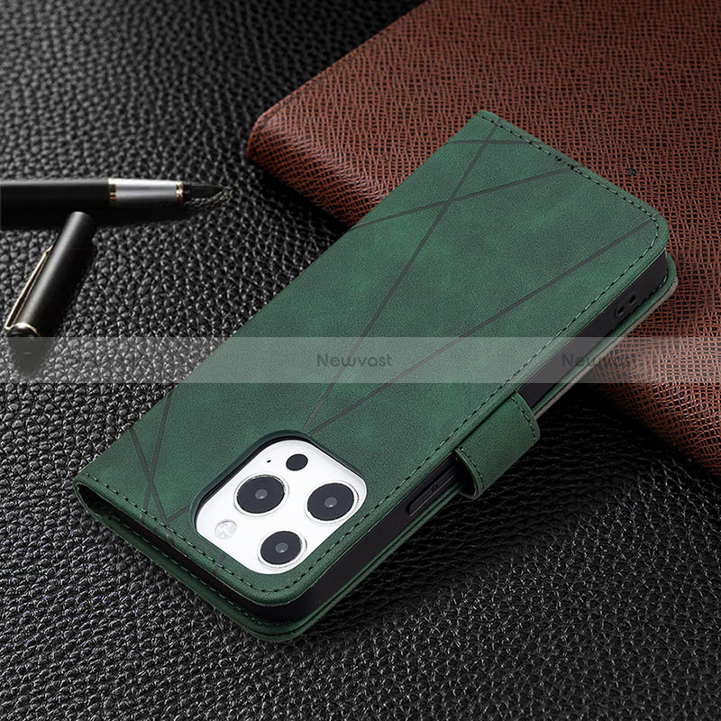 Leather Case Stands Fashionable Pattern Flip Cover L06 Holder for Apple iPhone 14 Pro Max Green