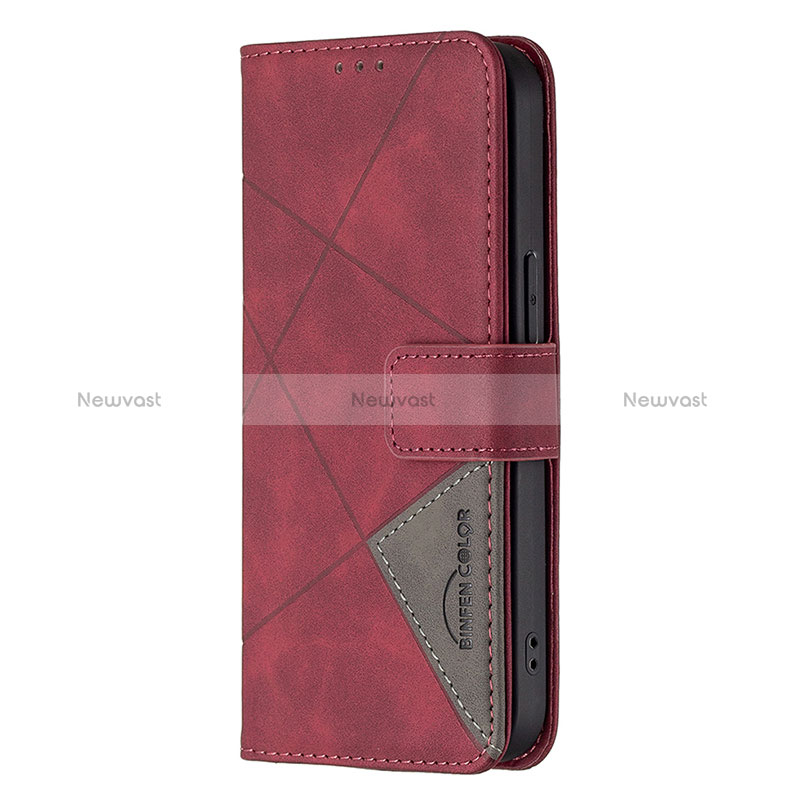 Leather Case Stands Fashionable Pattern Flip Cover L06 Holder for Apple iPhone 14 Pro Max Red