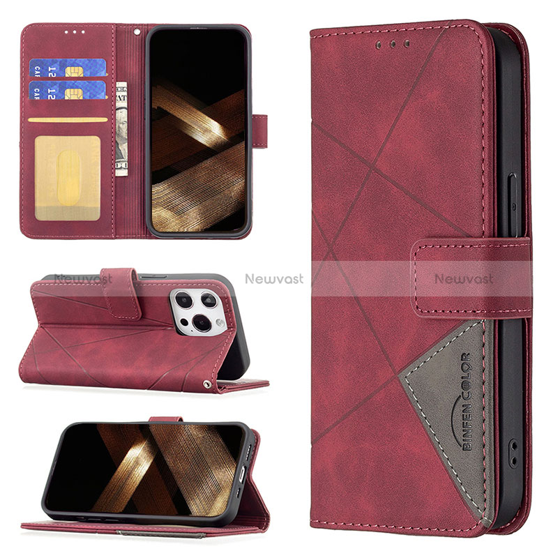 Leather Case Stands Fashionable Pattern Flip Cover L06 Holder for Apple iPhone 14 Pro Max Red