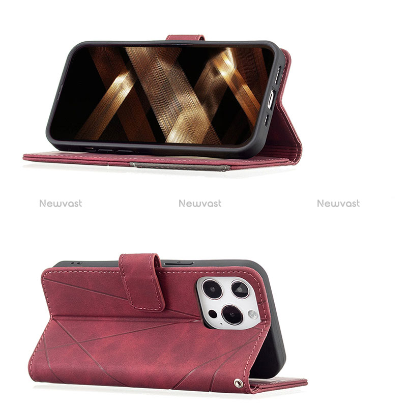 Leather Case Stands Fashionable Pattern Flip Cover L06 Holder for Apple iPhone 14 Pro Max Red