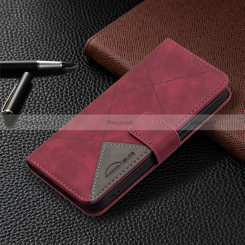 Leather Case Stands Fashionable Pattern Flip Cover L06 Holder for Apple iPhone 14 Pro Max Red